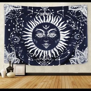 dark blue and white sun tapestry